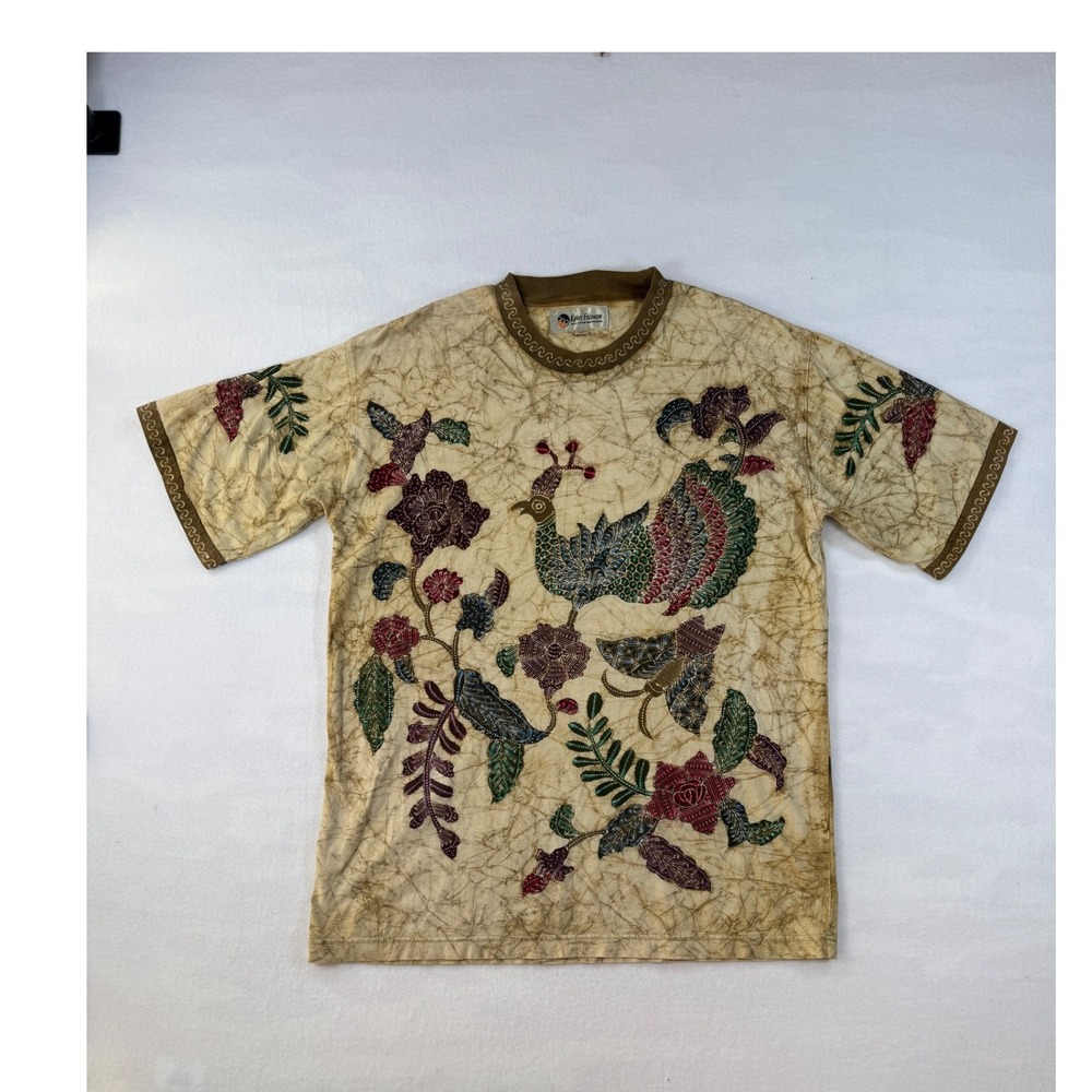 Keris Fashion Medium T-Shirt Batik Boho Cotton Peacock Print Tee